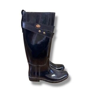 Coach Talia Black Tall Gold Turnlock  Logo Rubber Rain Boots A7850 Women's Sz 8